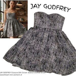 JAY GODFREY Couture Silk Corset bodice cocktail dress sweetheart mini women's 4